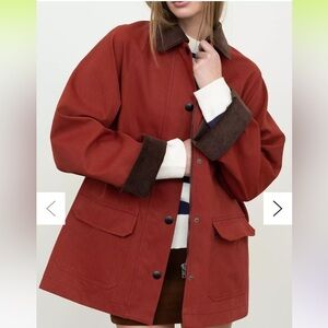 Moon River Corduroy Collar Oversized Red Barn Jacket